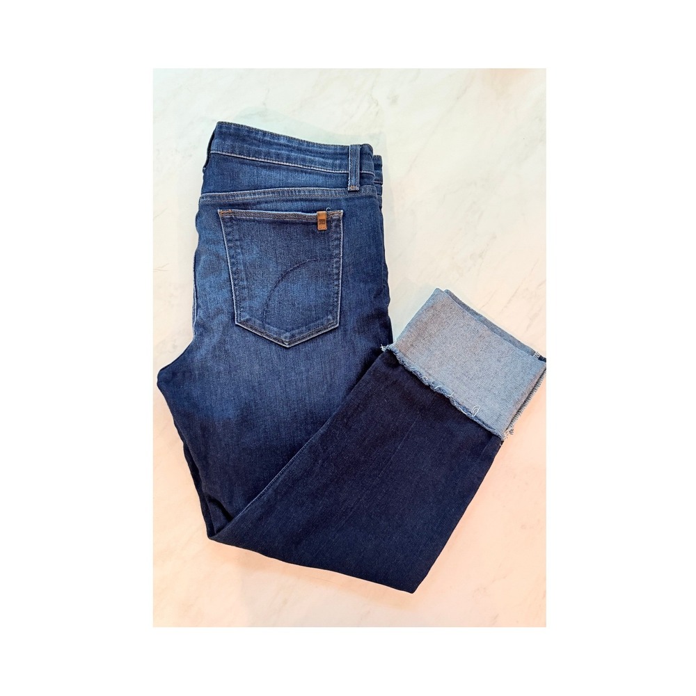 Joe's Jeans Women 32 Dark Wash Raw Edge Wide Cuff Cropped Denim Stretch CL#462M